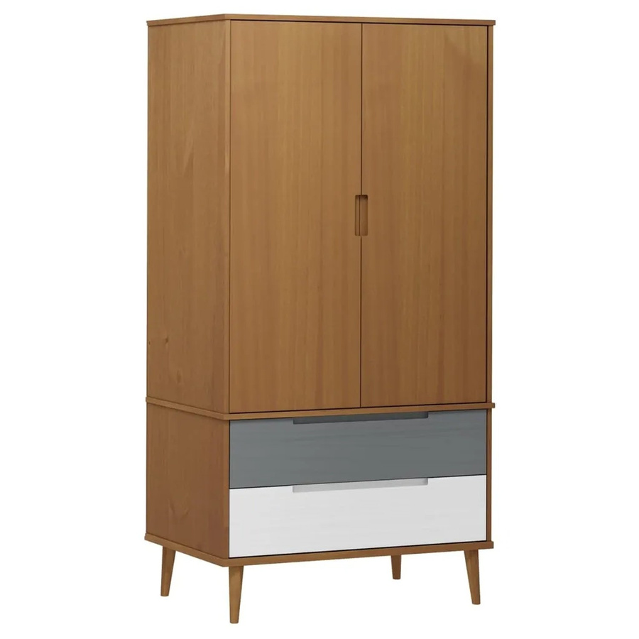 vidaXL Kleiderschrank MOLDE aus Massivholz Kiefer in Braun mit Schubladen, B/T/H: 90 x 55 x 175 cm - Bild 2