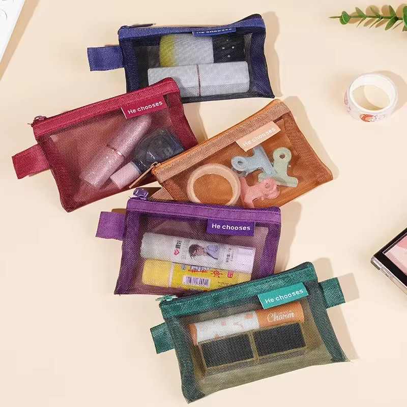 Quadratische Nylon-Mesh Münztüte als Organizer für Lippenstift, Schlüssel und Kopfhörer - Bild 2