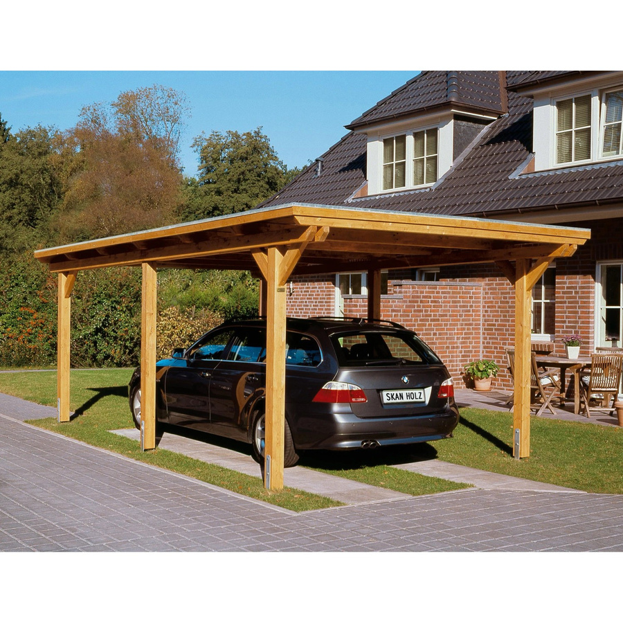 Skan Holz Carport Emsland Flachdach aus Fichte in Beige mit Aluminium-Dachplatten B/T: 354 x 604 cm, Höhe: 238 cm - Bild 2