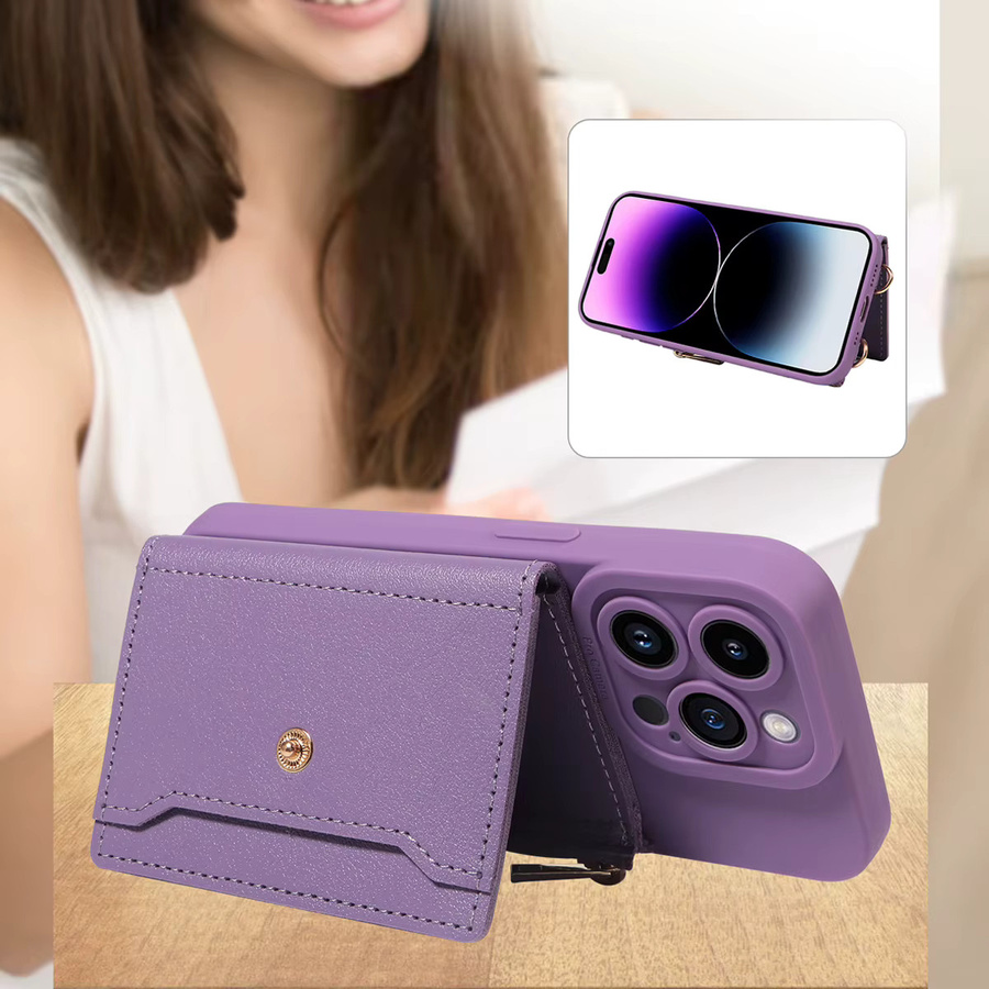 Lila Kunstleder Handyhülle mit Wallet Card Slot für Samsung Galaxy S25 Ultra S24 S23 S22 S21 S20 S10 S9 S8 Plus FE als Anti-Drop Telefonabdeckung - Bild 4