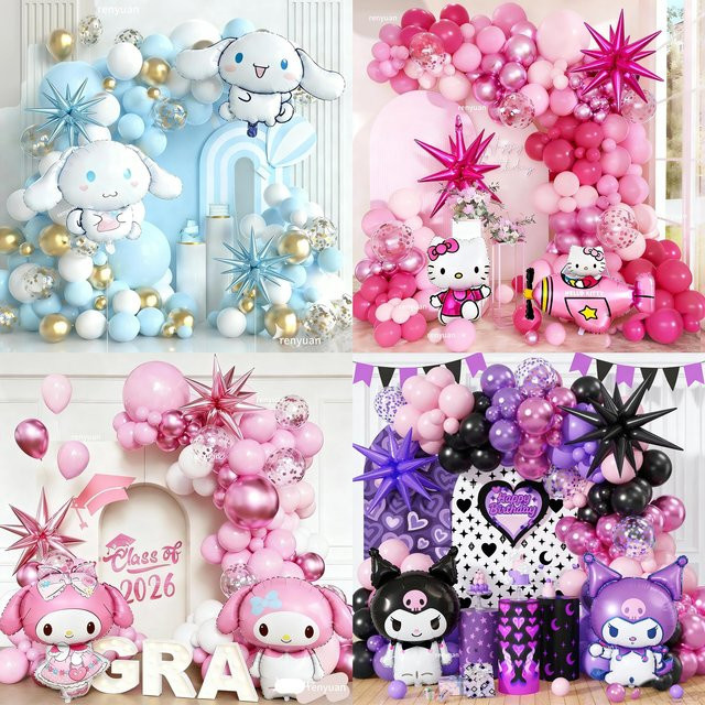 Sanrio Ballon-Girlanden-Set mit Hello Kitty, Kuromi, Melody und Cinnamonroll für Kindergeburtstage und Babypartys - Bild 1