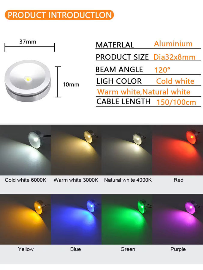 Teetealy LED Spot Licht USB 5V 3W Weiß Rund für Schrank Vitrine und Schmuckdisplay - Bild 3