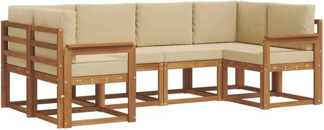vidaXL Outdoor-Sofagarnitur aus Akazienholz in L-Form mit Kissen, 6-teilig, Natur-Beige - Bild 1