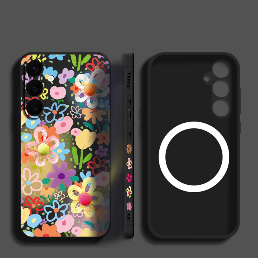 Magnetische Handyhülle mit Blumenmuster für Samsung Galaxy S25 S24 Ultra S23 S22 Plus S24 FE A56 A55 A16 A15 A36 in Beige, Weiß und Multicolour aus weichem TPU - Bild 2