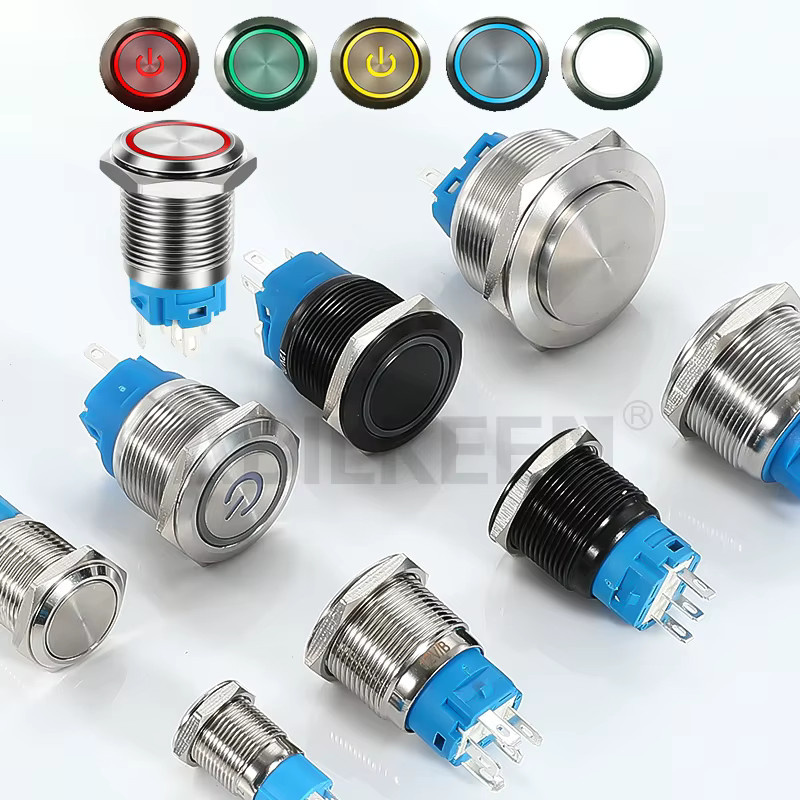 10er Set ABILKEEN RGB LED Drucktaster aus Metall, wasserdichte Momentary ON-OFF Schalter, Multicolor, 16mm/19mm/22mm - Bild 2