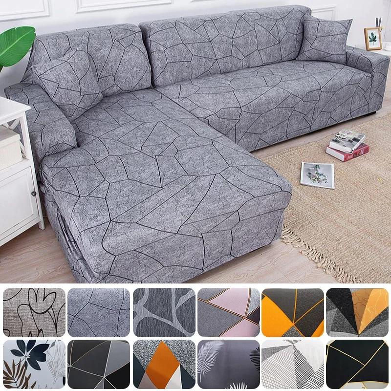 2er-Set elastische Spandex-Ecksofa-Bezüge für L-förmige Sofas, grau, Breite: 145-185 cm - Bild 2