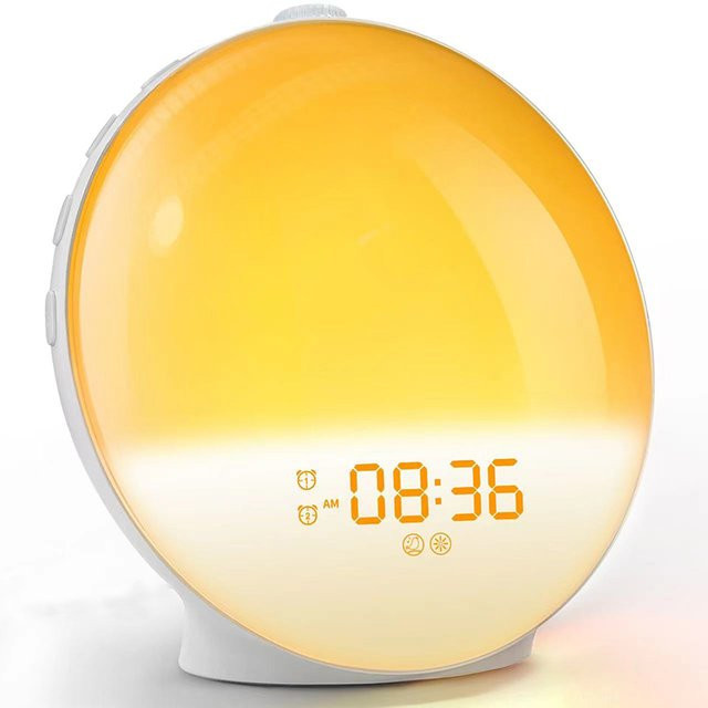 Niditon Wake Up Light Wecker mit Sonnenaufgang und Sonnenuntergang Simulation, Digitaluhr mit Nachtlicht und FM Radio, Weiß - Bild 1