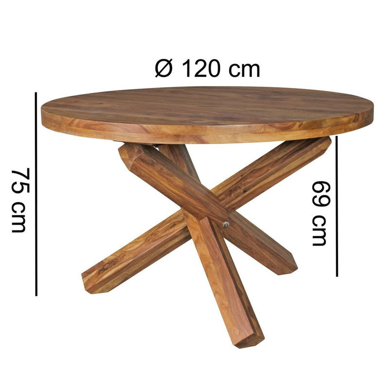 Wohnling Esstisch aus Sheesham Massivholz in Braun, rund, Höhe: 75 cm, Durchmesser: 120 cm - Bild 2