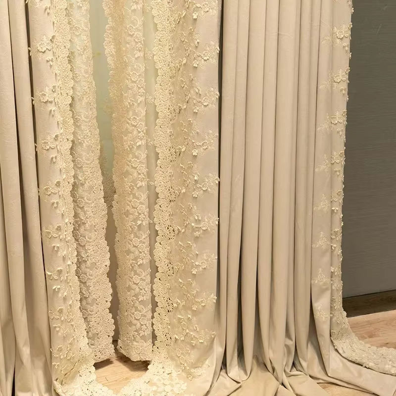 JESSANS Samtvorhang mit floraler Bestickung in Beige, Retro-Stil, Höhe: 250 cm, Breite: 200 cm - Bild 3