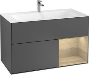 V&B Waschtischunterschrank Finion mit Regal rechts in Oak Veneer und Anthracite matt, B/T/H: 99,6 x 49,8 x 59,1 cm - Bild 1