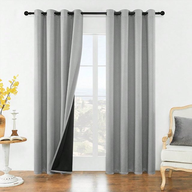 Yiran Furniture Blackout Vorhang Grau mit Ösen für Wohnzimmer und Schlafzimmer B: 106 cm, H: 160 cm - Bild 1