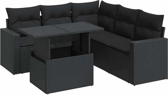vidaXL 6-teilige Garten-Sofagarnitur aus Poly-Rattan mit Kissen in Schwarz - Bild 1