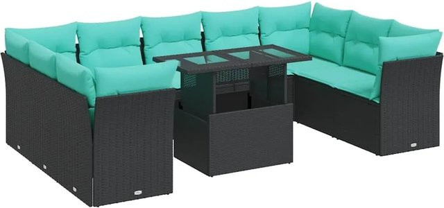 vidaXL 10-teilige Garten-Sofagarnitur aus Poly-Rattan mit Kissen in Schwarz - Bild 1