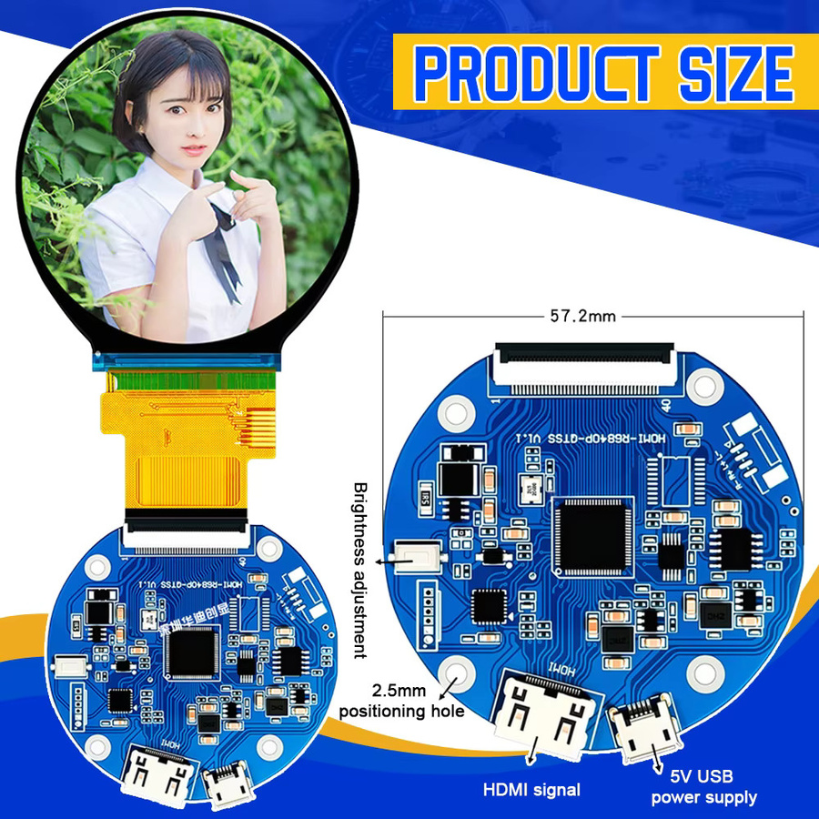 Rundes 2,1 Zoll TFT LED Display Modul mit HD IPS Bildschirm, 480x480 Auflösung, SPI RGB Schnittstelle, MIPI HDMI Treiber ST7701S und kapazitivem Touchscreen - Bild 2
