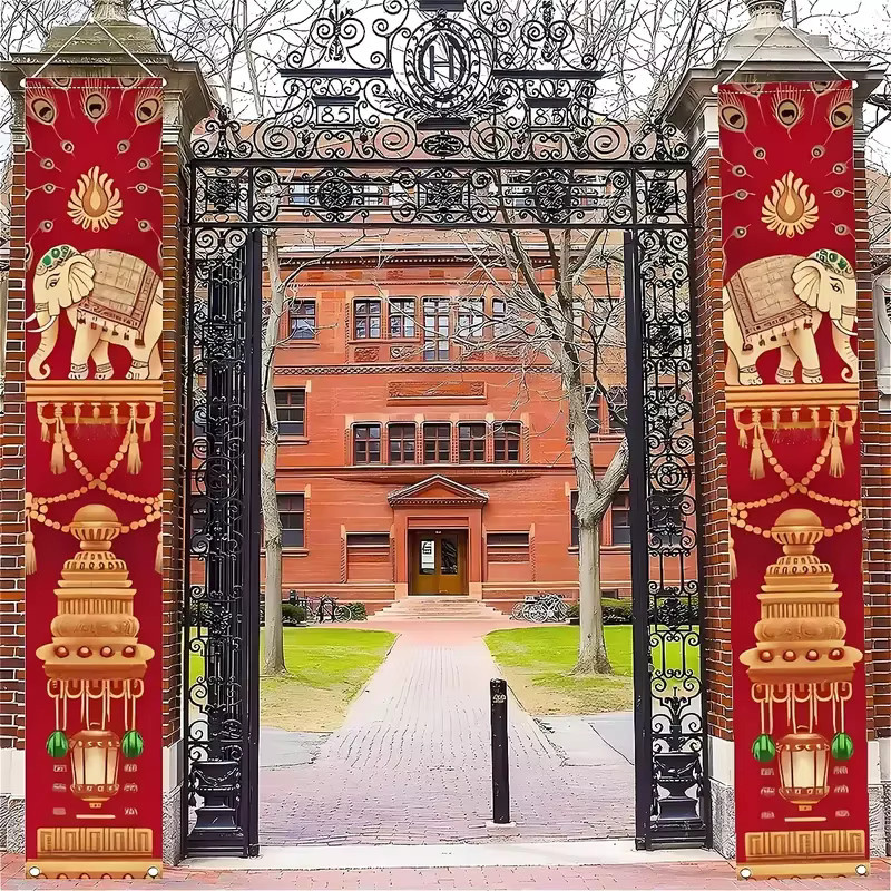 VIKAMA 2er-Set Diwali Veranda-Banner mit exotischen Elefantenmotiven in Rot, dekorative indische Türvorhänge für Innenhof und Außenbereich, B/H: 30 x 180 cm - Bild 4