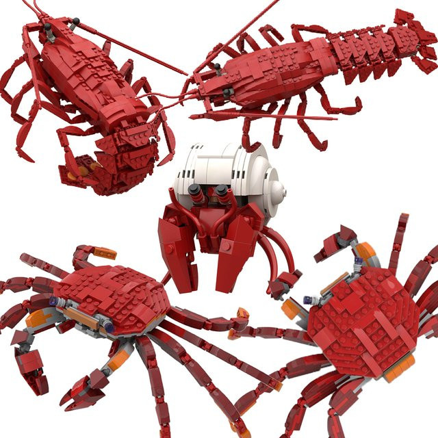 BRICKPANDA MOC Marine Tier Bausteine Kit Meer Hummer Einsiedlerkrebs, Meerestiere - Bild 1