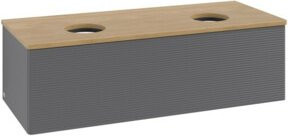 V&B Waschtischunterschrank Antao mit Frontstruktur und Beleuchtung, Farbe Anthrazit, Eiche Honig, B/T/H: 120 x 50 x 36 cm - Bild 1