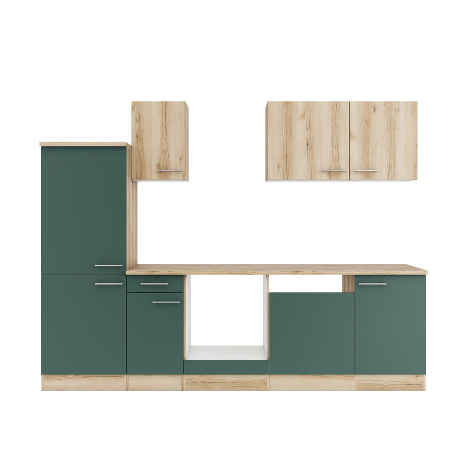 Optifit Küchenzeile KPLS 2742OE-9+ Wildeiche Nachbildung und Steingrün, Breite: 270 cm - Bild 2