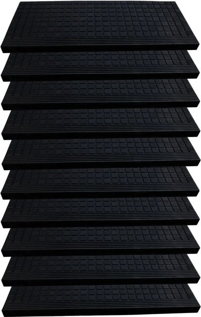 BigDean Stufenmatten aus Gummi in Schwarz, 10er Set mit Winkelkante, rutschfest für Innen- und Außentreppen, B: 65 cm, T: 26 cm - Bild 1