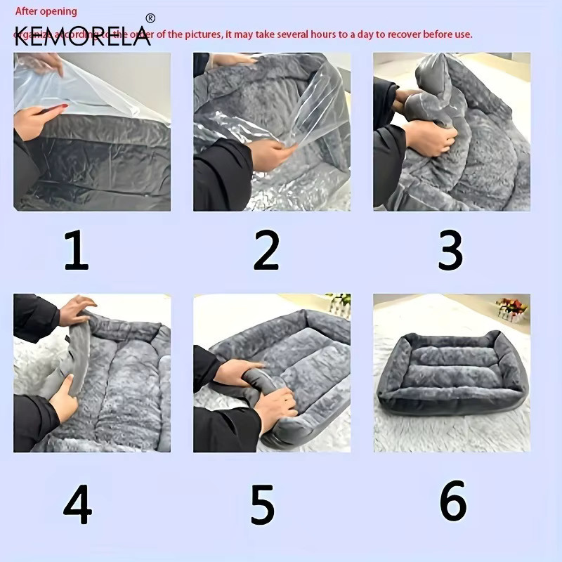 Luxuriöses Hundebett von KEMORELA aus Polyesterfaser für kleine bis mittelgroße Hunde, rechteckig, Schwarz/Grau - Bild 3