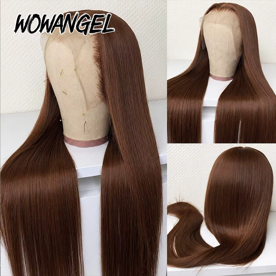 WOWANGEL Body-Wave-Perücke, 34 Zoll, schokoladenbraun, 100 % Echthaar, Damen - Bild 4