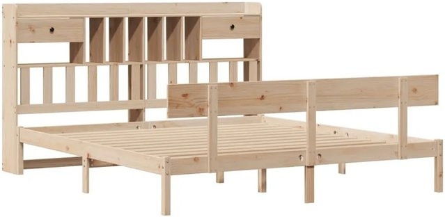 vidaXL Massivholzbett aus Kiefernholz mit Kopfteil und Regal in Braun, B/T/H: 180 x 200 x 186 cm - Bild 1