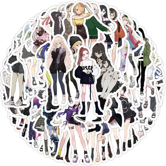 55-teiliges Anime-Girl-Outfit-Aufkleber Set in Multicolour von BulingBulingStickers Store - Bild 1