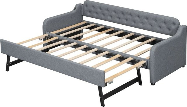 okwish Schlafsofa mit Rollbett und USB-Anschluss, Grau, B/T/H: 90 x 200 x 79 cm - Bild 1
