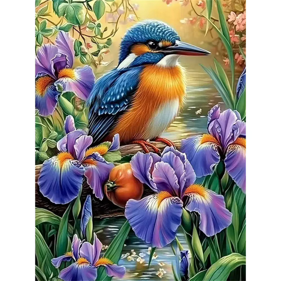 YUTTEE Diamond Painting Set Kolibri und Blumen als Mosaik-Stickerei in Mehrfarbig, Rund, B/H: 30 x 20 cm - Bild 3