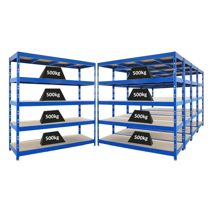 5er Set PROREGAL Rhino Profi Schwerlastregal in Blau mit 5 Spanplatten-Ebenen, B/H/T: 200 x 200 x 60 cm, Fachlast 500 kg - Bild 2