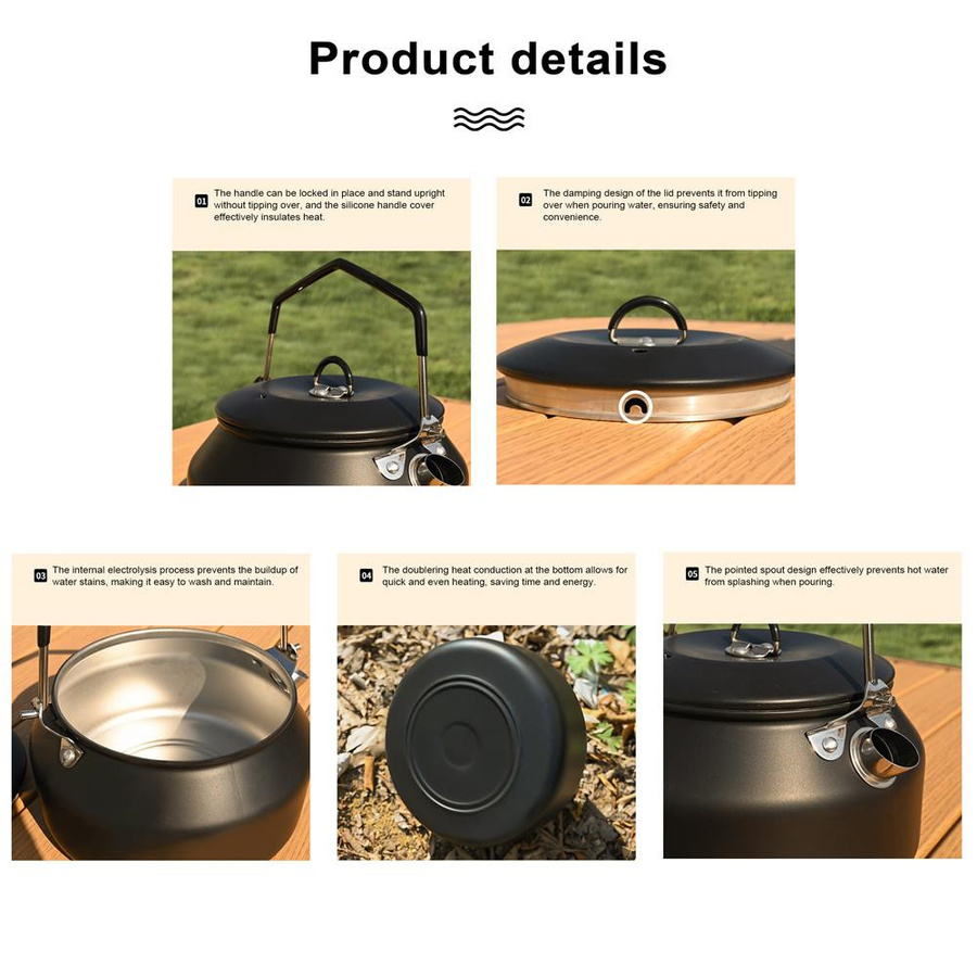 TOMTOP JMS Outdoor Edelstahl Wasserkocher mit Verriegelung und Griff in Silber für Camping und Picknick - Bild 5
