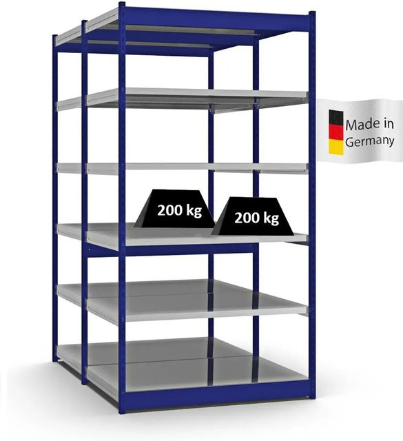 PROREGAL Fachbodenregal Stecksystem mit Vierkant-Profil in Enzianblau, H x B x T: 250 x 132,5 x 80 cm, 2x6 Ebenen, Fachlast 200 kg - Bild 1