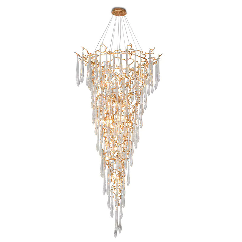 Phube Moderne Kristall-Kronleuchter in Gold und Messing mit Baumzweig-Design für Foyer und Treppenhaus, Höhe: 120 cm, Breite: 60 cm, Tiefe: 60 cm - Bild 6
