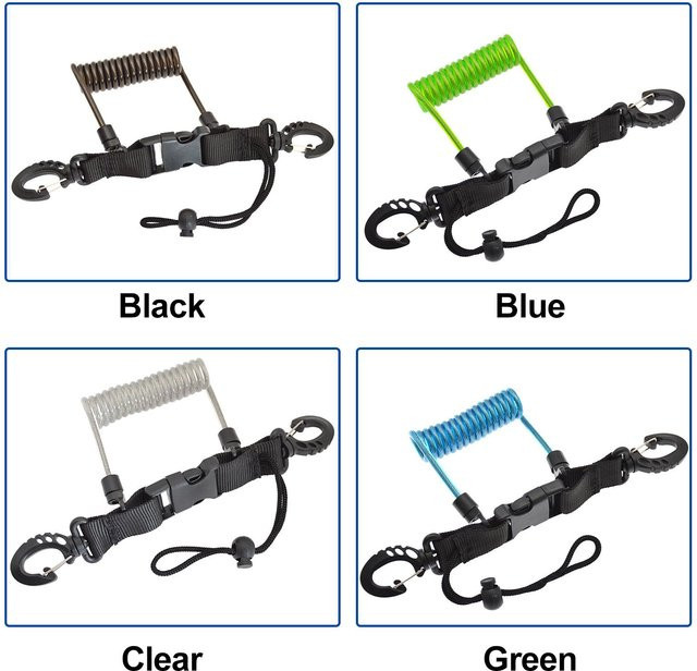 3CZY Spiralkabel Anti-Verlust Leine für Kameras und Taschenlampen zum Tauchen, Schnorcheln und Surfen in Schwarz, Blau, Grün und Multicolour - Bild 1
