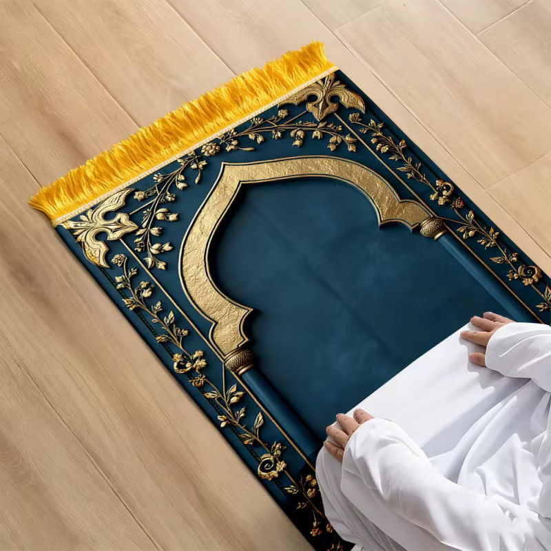 VIKAMA Gebetsteppich Türkis-Goldener Bogen mit gelben Quasten, rutschfester islamischer Gebetsteppich im orientalischen Design für dein Zuhause oder Schlafzimmer - Bild 3