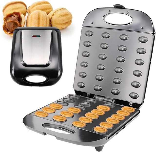 Igeteck Elektrischer Walnuss-Kuchenmaker mit 1400 W und 24-teiligem Fassungsvermögen, Antihaftbeschichtete Mini-Nuss-Waffelbrotmaschine in Schwarz - Bild 1