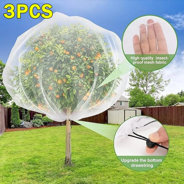 3er Set Insektennetz für Blumen und Obst in Weiß und Transparent mit Kordelzug und Reißverschluss - Bild 1