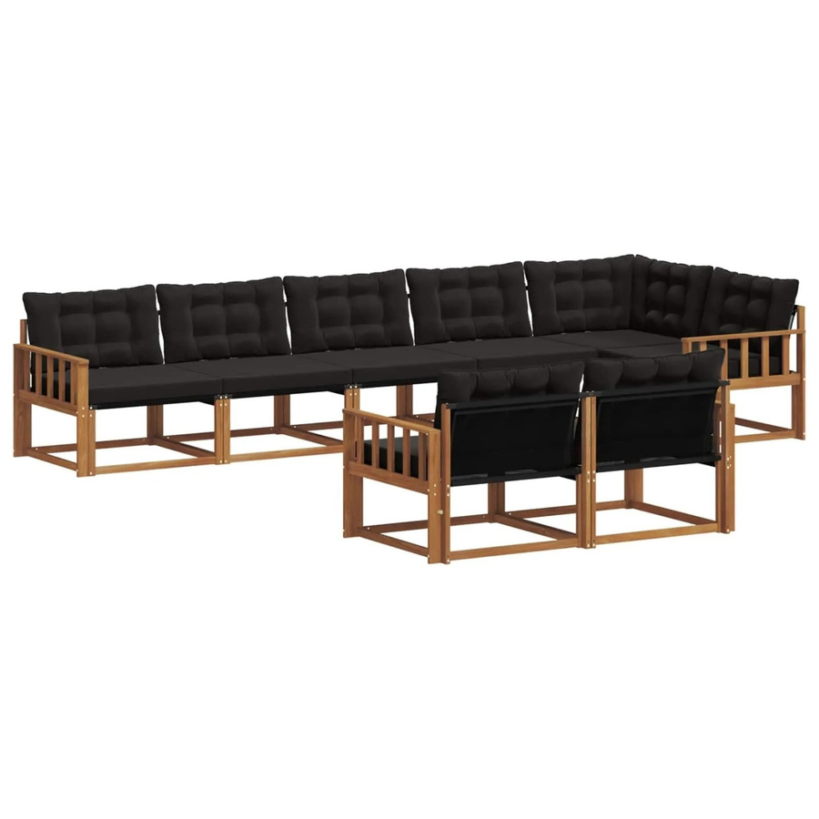 vidaXL Outdoor-Sofagarnitur 8-teilig aus Akazienholz und Textilene in Natur und Schwarz mit Kissen im L-Shape Design - Bild 2