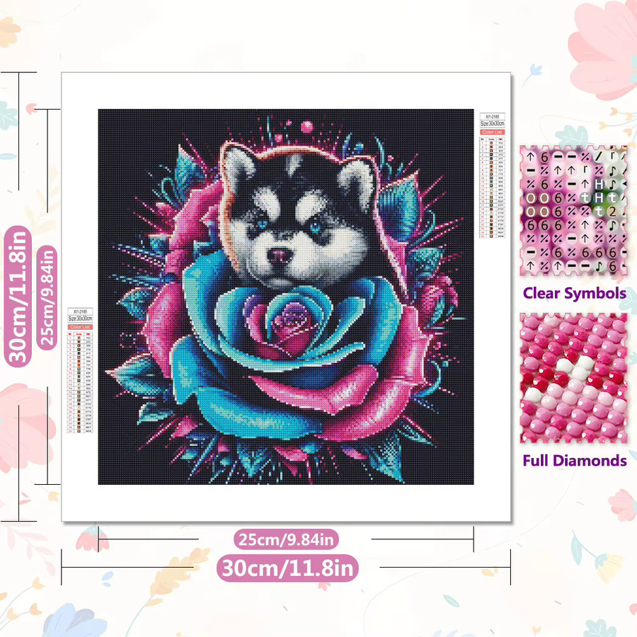 EverShine DIY 5D Diamant-Stickerei Set mit Hund und Rosen in Multicolour für die Wandgestaltung - Bild 2