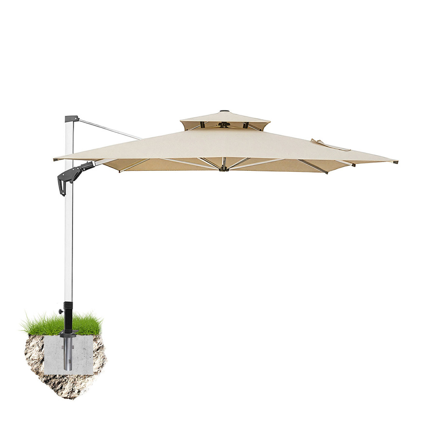 anndora Ampelschirm Aluminium beige 3 x 4 m rechteckig mit Bodenanker, 360 Grad drehbar und schwenkbar neigbar - Bild 1