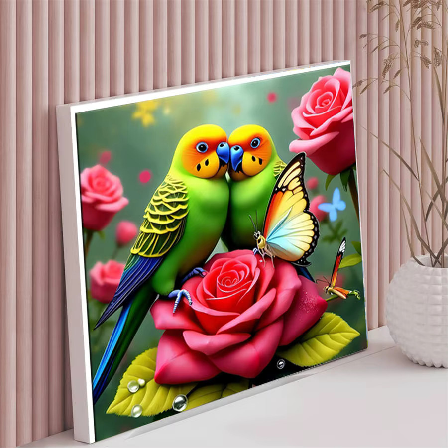 HUACAN Malen nach Zahlen, bunte Papageien, Schmetterling, Rosen, DIY Ölzeichnung, Set - Bild 3