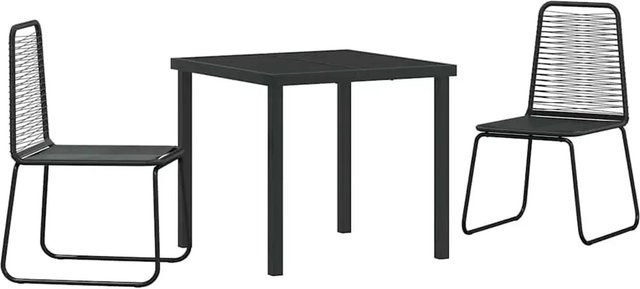 vidaXL Garten Essgruppe aus Poly Rattan und Stahl in Schwarz, 3-teilig mit Tisch und Stühlen - Bild 1