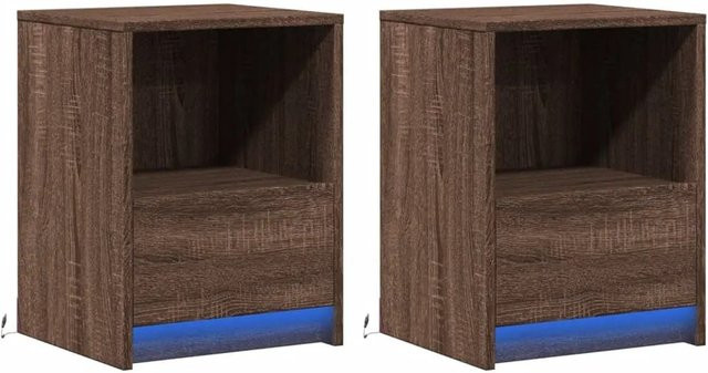 Set aus 2 vidaXL Nachttischen mit integrierter LED-Beleuchtung in Eiche Braun aus Holzwerkstoff - Bild 1