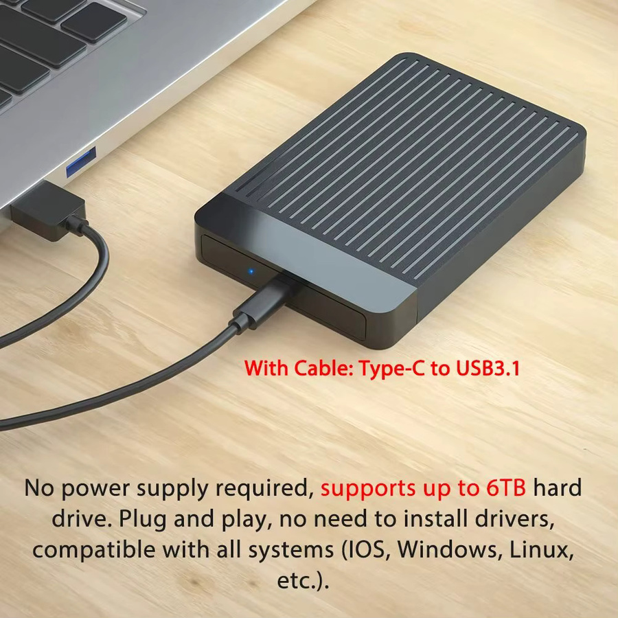 VIKEFON 2,5 Zoll HDD/SSD Gehäuse SATA zu USB-C Adapter, 6Gbps externes Festplattengehäuse, Schwarz - Bild 5