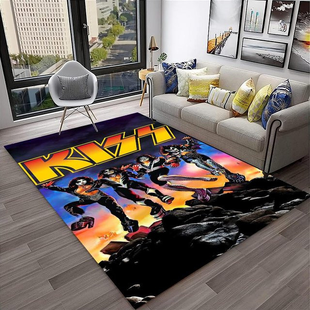 Retro KISS Rockband Teppich HGHT, rutschfeste Bodenmatte aus Polyester, Mehrfarbig, B/T: 40 x 60 cm - Bild 1