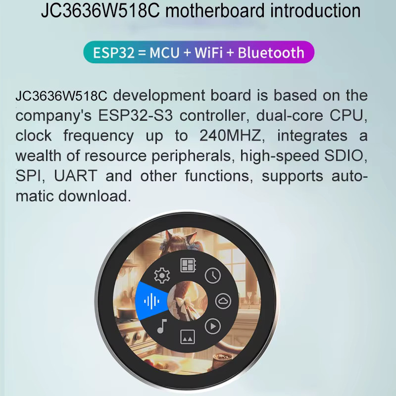 Caturda ESP32-S3 Entwicklungsboard mit 1,8 Zoll IPS Touch LCD, 8MB PSRAM und 16MB Flash, WiFi und Bluetooth, 360x360 Pixel Sekundärbildschirm für Arduino - Bild 2