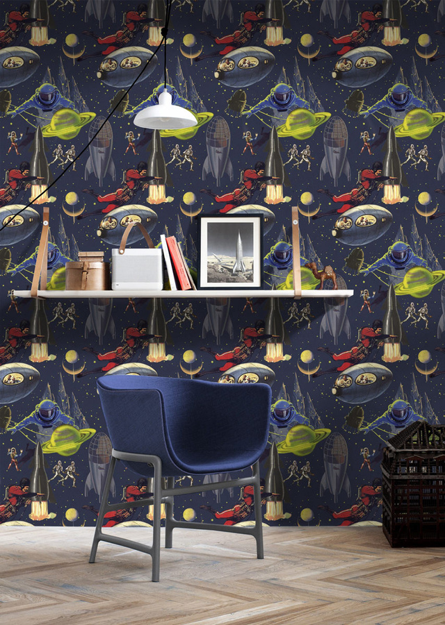 MINDTHEGAP Wandtapete Intergalactic Mural in Blau und Multicolour, abstraktes Retro-Design, Non-Woven - Bild 1