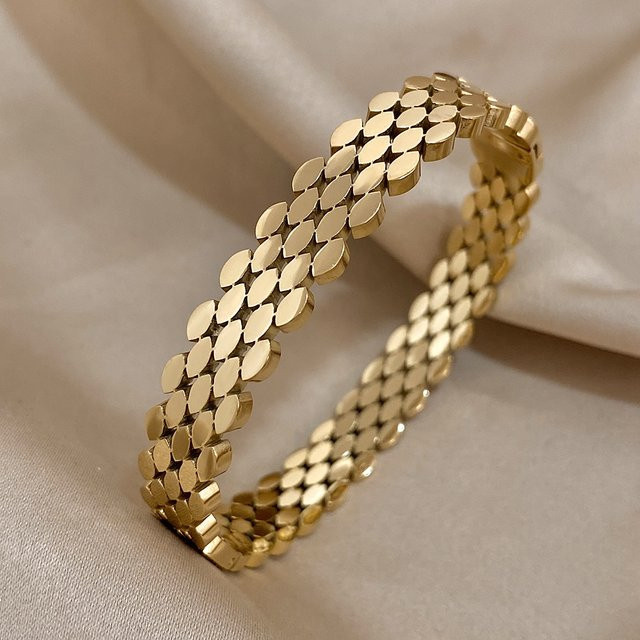 Lifefontier Armband Manschette, Edelstahl, Gold, Unisex - Bild 1