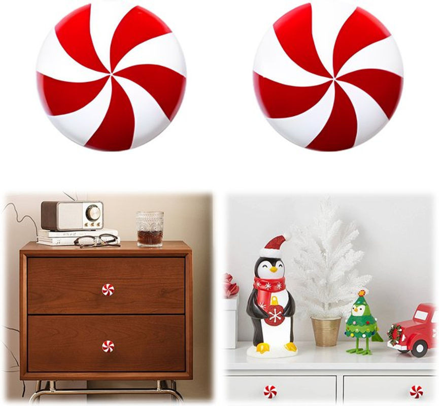 2 Stück APWIKOGER Weihnachts Türknauf Abdeckungen aus Keramik in Rot mit gestreiftem Design für Schrank und Kommode - Bild 1