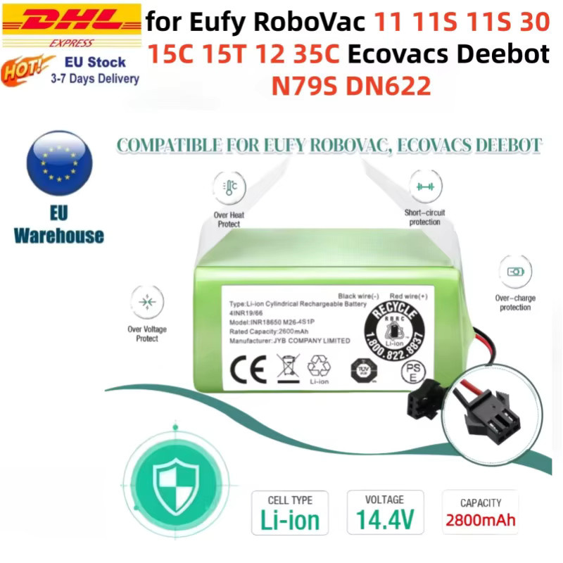 Aleaivy Ersatzakku 14,4V 2800mAh kompatibel mit Eufy RoboVac 11 11S 30 15C 15T 12 35C und Ecovacs Deebot N79S DN622 in Grün - Bild 6